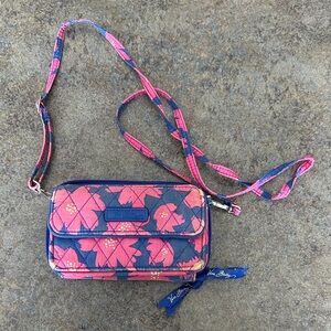 Vera Bradley Navy and Pink Leaf Crossbody Bag